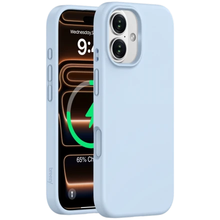 Чехол BREEZY Liquid silicon Magsafe с MagSafe для iPhone 16, Небесно-голубой