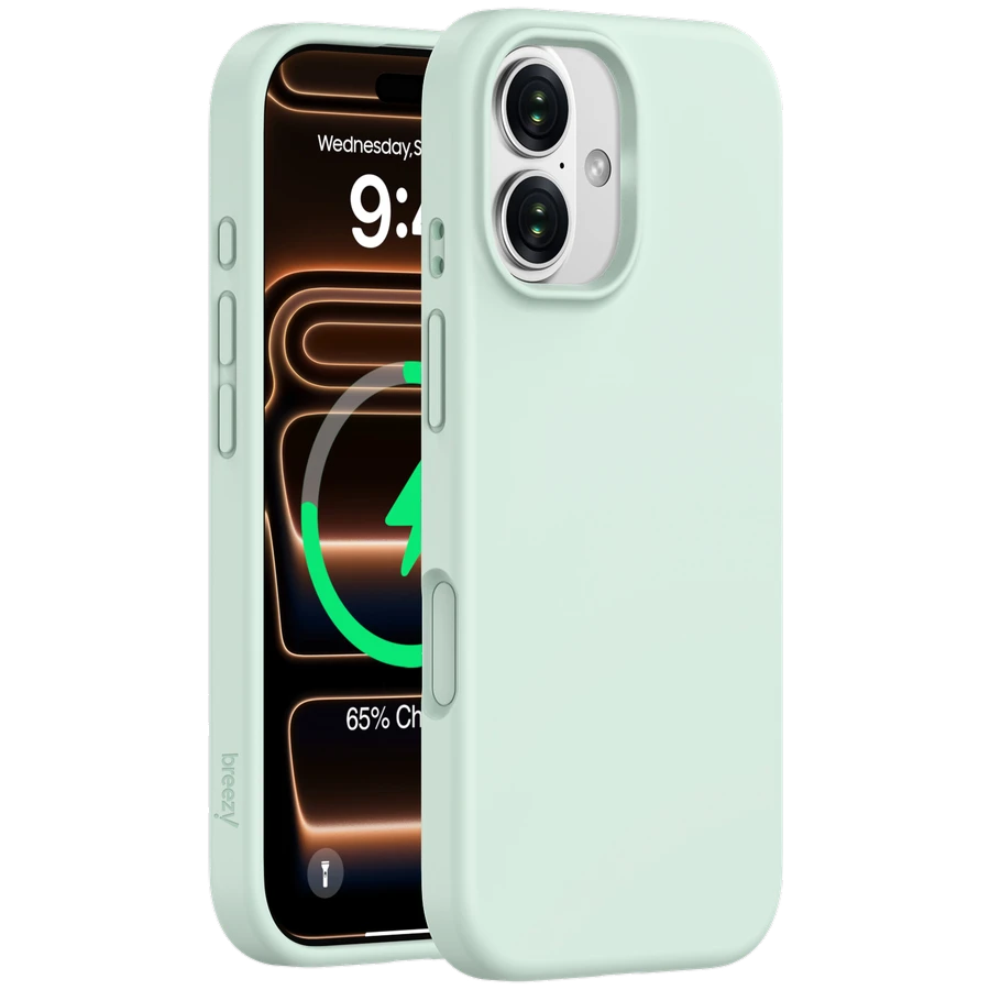 Case BREEZY Liquid silicon Magsafe with MagSafe for iPhone 17, Light Green