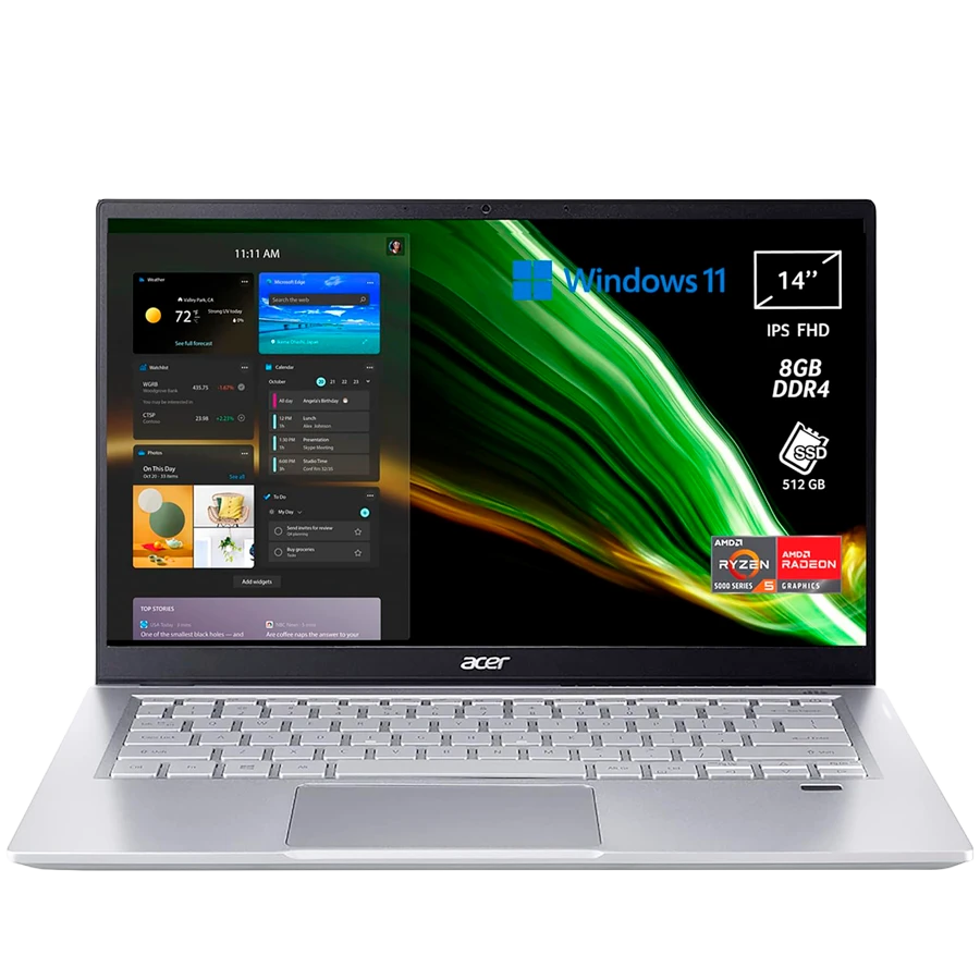 ACER, 14" 1920x1080, AMD Ryzen 5 5500U, 8 ГБ, 512 ГБ, AMD Radeon, Серебристый
