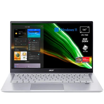 ACER, 14" 1920x1080, AMD Ryzen 5 5500U, 8 ГБ, 512 ГБ, AMD Radeon, Серебристый