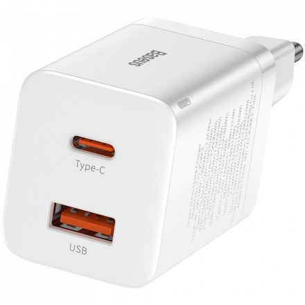 Адаптер переменного тока BASEUS 2*USB/USB-C, 30 Вт