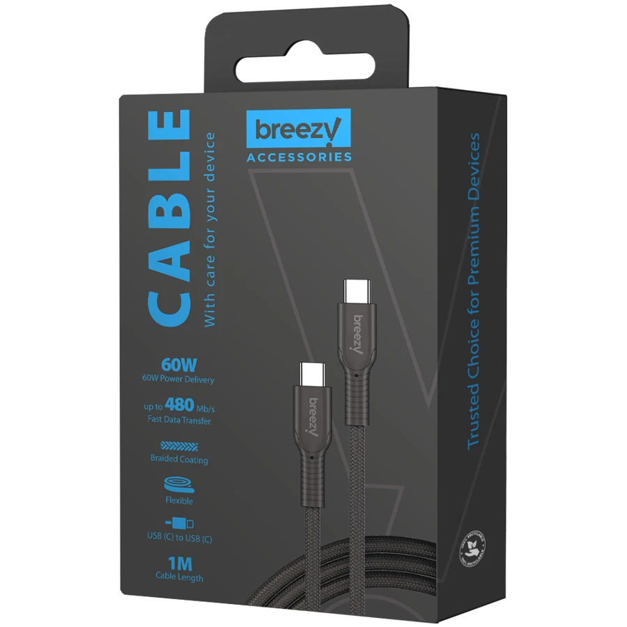 BREEZY USB-C Cable, Black, 1m