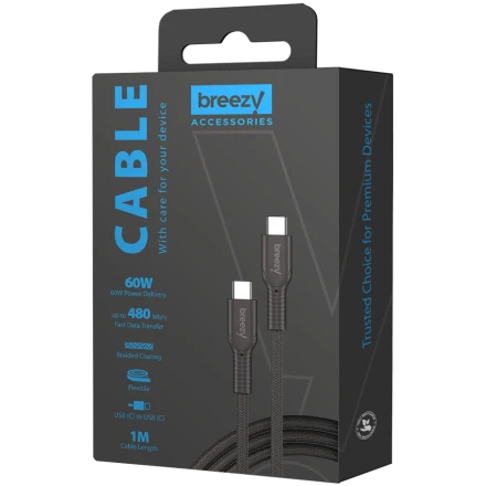 BREEZY USB-C Cable, Black, 1m