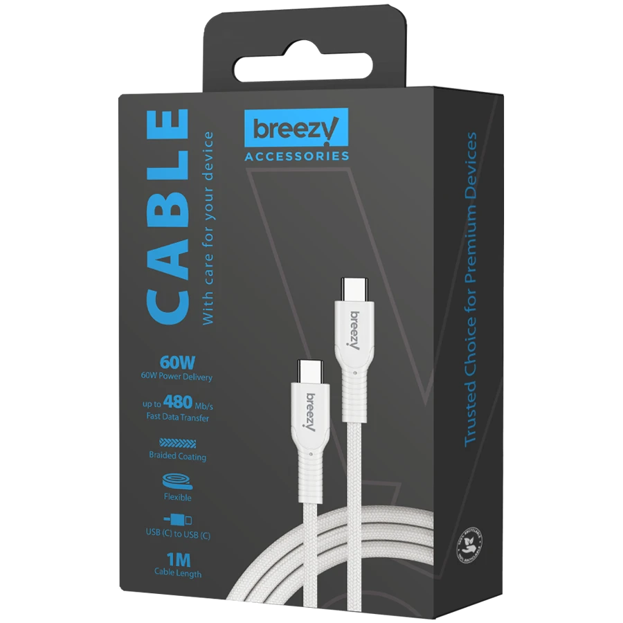BREEZY USB-C Cable, White, 1m