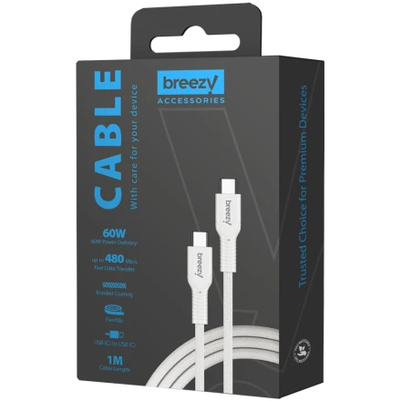 BREEZY USB-C Cable, White, 1m