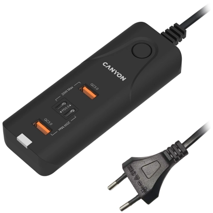 Адаптер питания CANYON 4*USB/USB-C 2*USB 3.0 (Тип A), 2*USB Тип C, 40 Вт