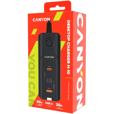 Адаптер питания CANYON 4*USB/USB-C 2*USB 3.0 (Тип A), 2*USB Тип C, 40 Вт