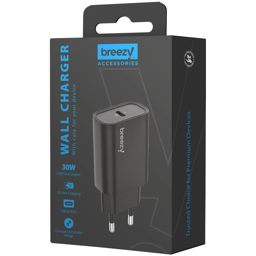 BREEZY Power Adapter USB-C USB Type C, 30 W