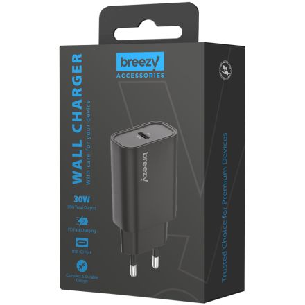 BREEZY Wall charger PD 30W with 1USBC Black