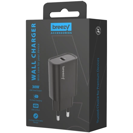 BREEZY Power Adapter USB-C USB Type C, 30 W