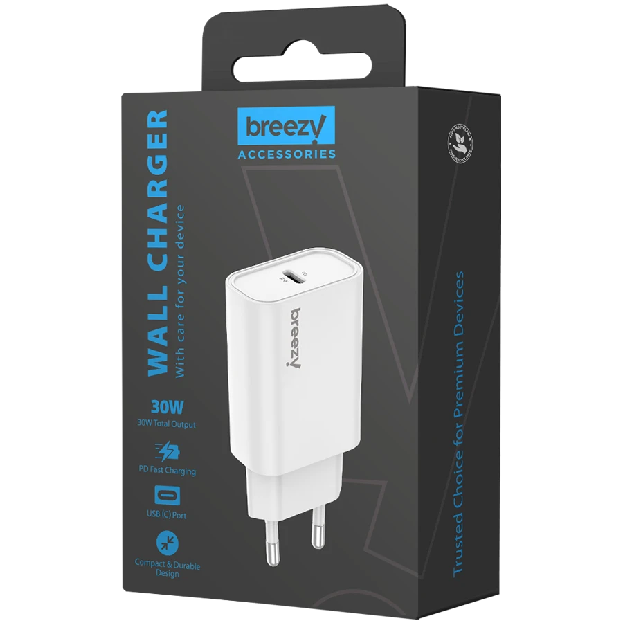 BREEZY Power Adapter USB-C USB Type C, 30 W