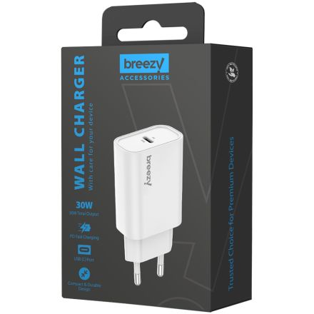 BREEZY Wall charger PD 30W with 1USBC White
