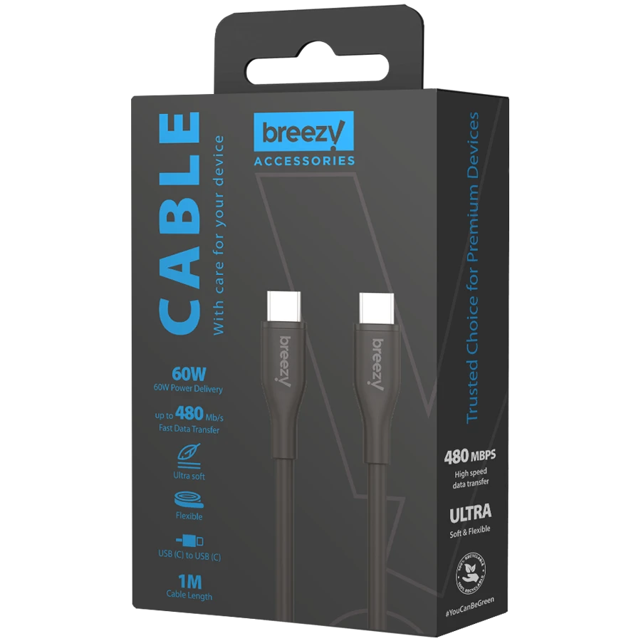 BREEZY USB-C Cable, Black, 1m