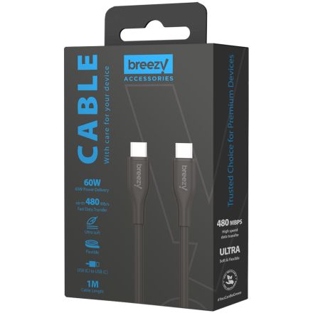 BREEZY Cable 60W USB-C to USB-C 1m Silicone Black