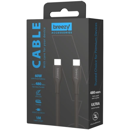 BREEZY USB-C Cable, Black, 1m