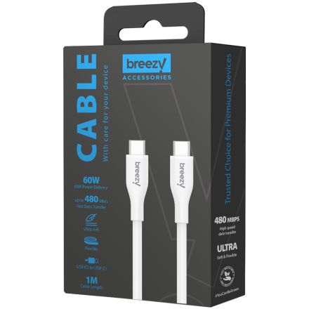 BREEZY Cable 60W USB-C to USB-C 1m Silicone White