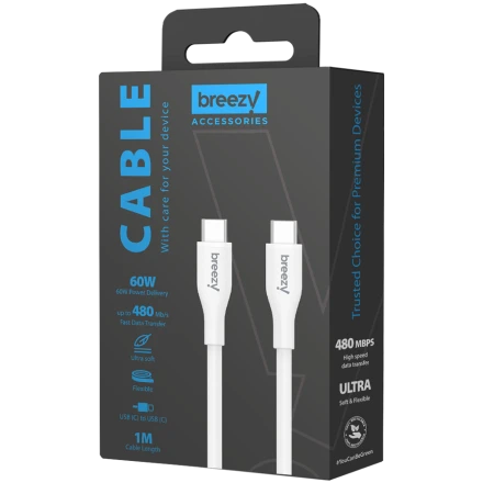 BREEZY Кабель USB-C, Белый, 1м