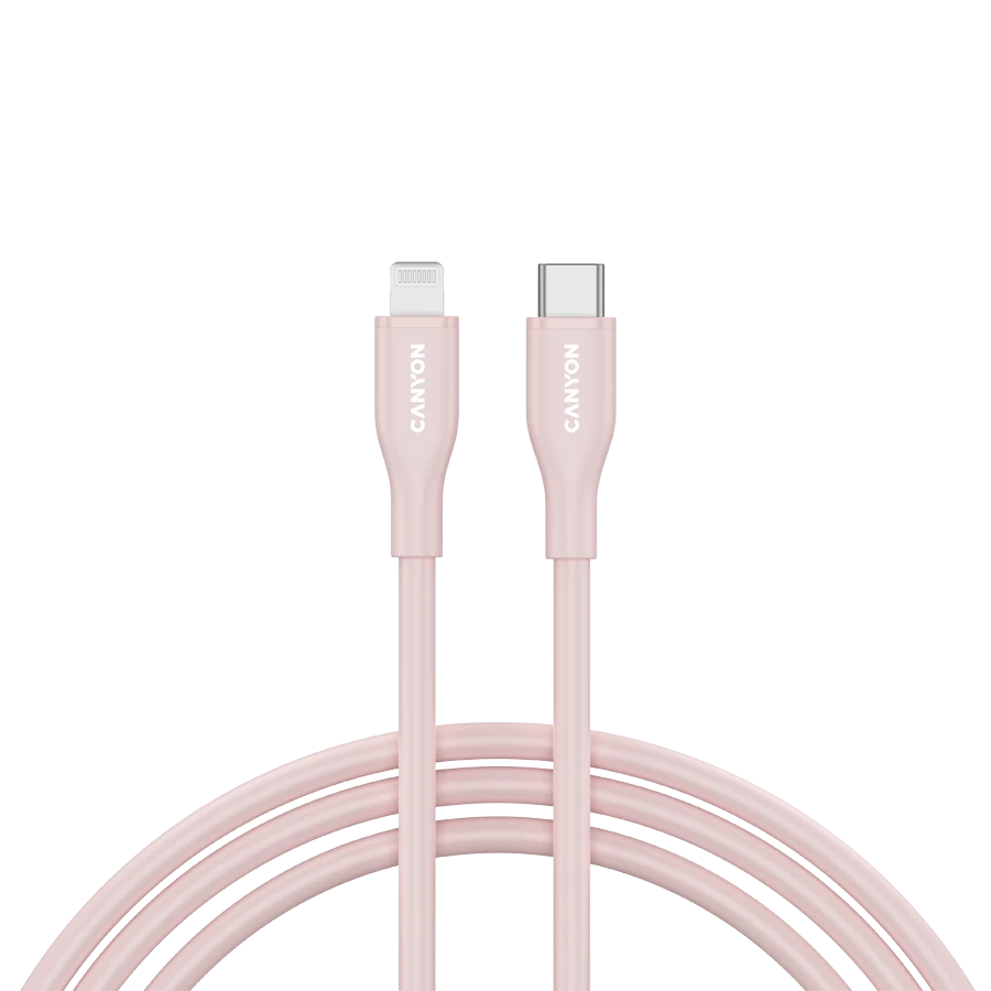 CANYON USB-C to Lightning Cable, Pink Sand, 1m