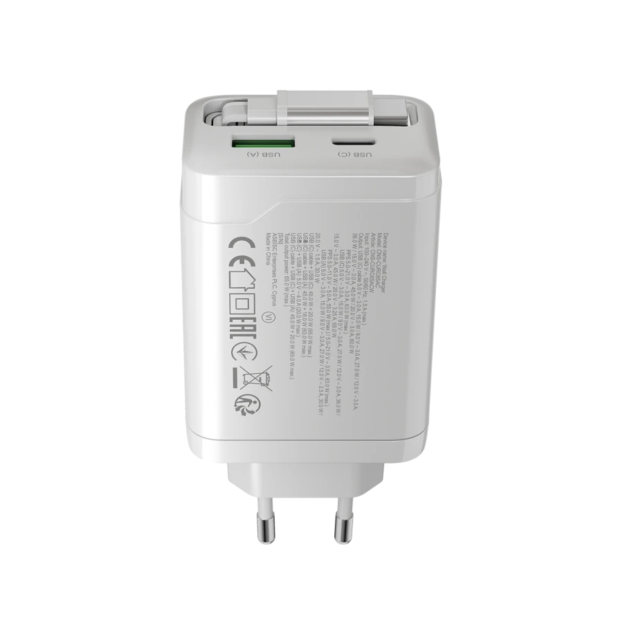 CANYON Power Adapter OnCharge 65RC 3*USB/USB-C USB Type-A, USB Type C, USB Type C, 65 W