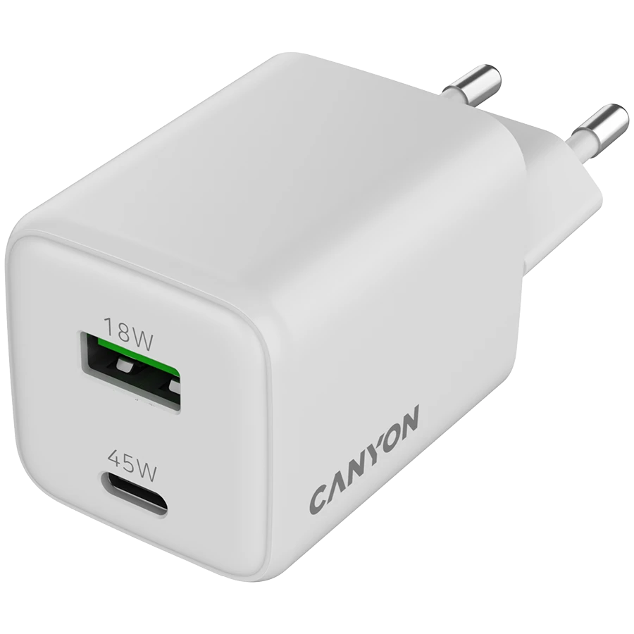 CANYON Power Adapter 2*USB/USB-C USB Type C, USB Type-A, 45 W