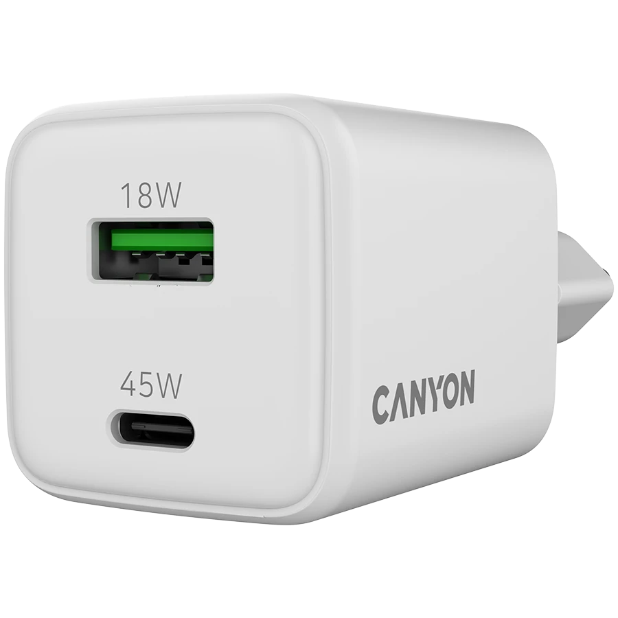 CANYON Power Adapter 2*USB/USB-C USB Type C, USB Type-A, 45 W