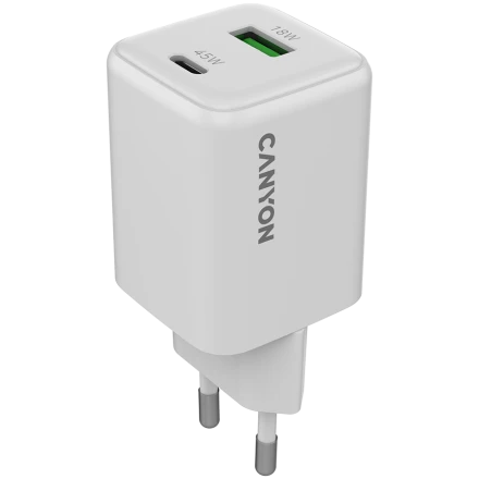 CANYON Power Adapter 2*USB/USB-C USB Type C, USB Type-A, 45 W