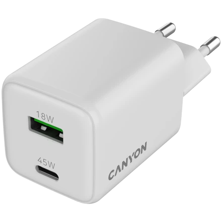 CANYON Power Adapter 2*USB/USB-C USB Type C, USB Type-A, 45 W