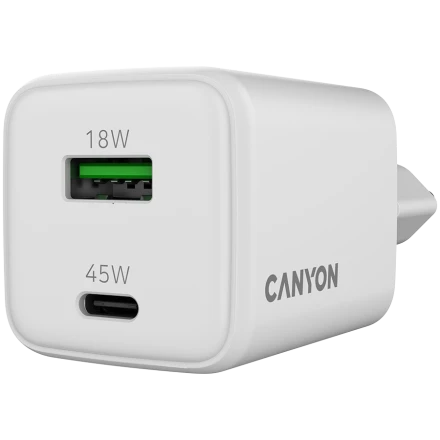 CANYON Power Adapter 2*USB/USB-C USB Type C, USB Type-A, 45 W