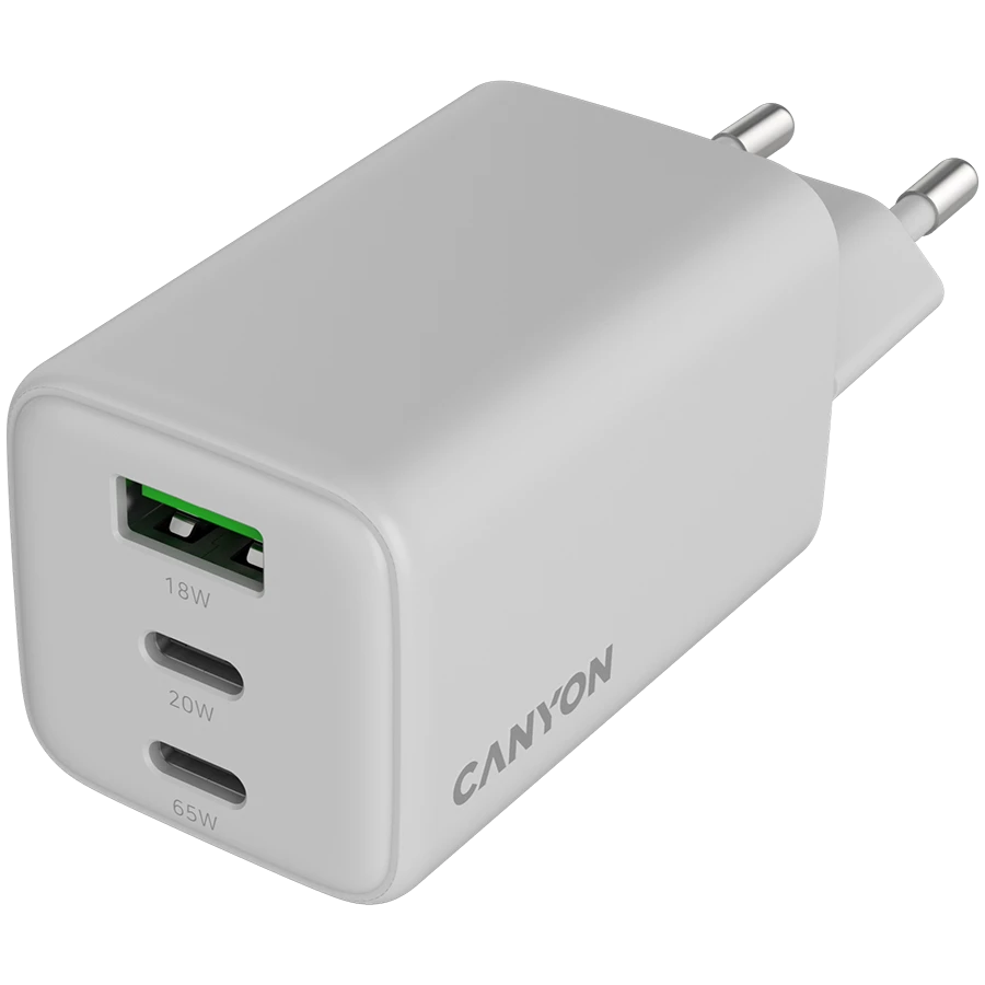 CANYON Power Adapter 3*USB/USB-C 2*USB Type C, USB Type-A, 65 W