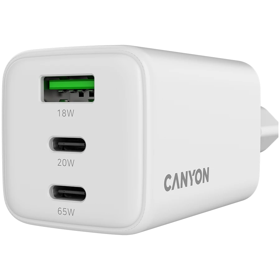CANYON Power Adapter 3*USB/USB-C 2*USB Type C, USB Type-A, 65 W