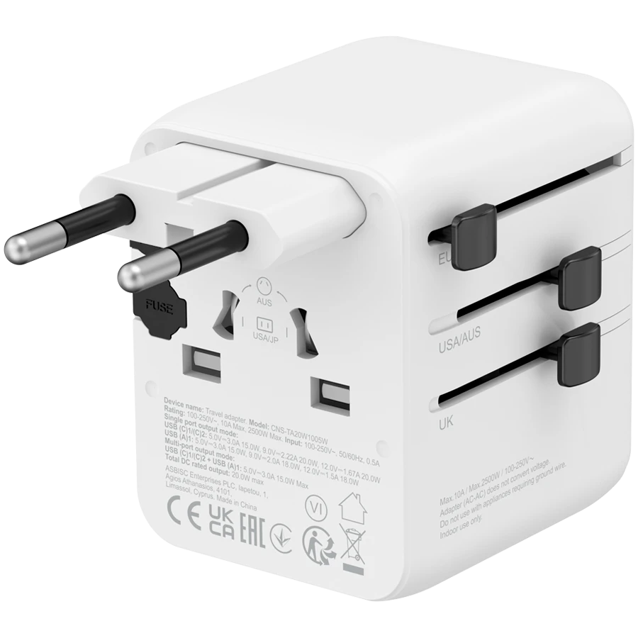 CANYON Power Adapter 3*USB/USB-C 2*USB Type C, USB Type-A, 20 W