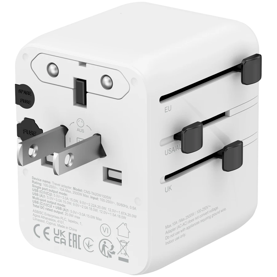 CANYON Power Adapter 3*USB/USB-C 2*USB Type C, USB Type-A, 20 W