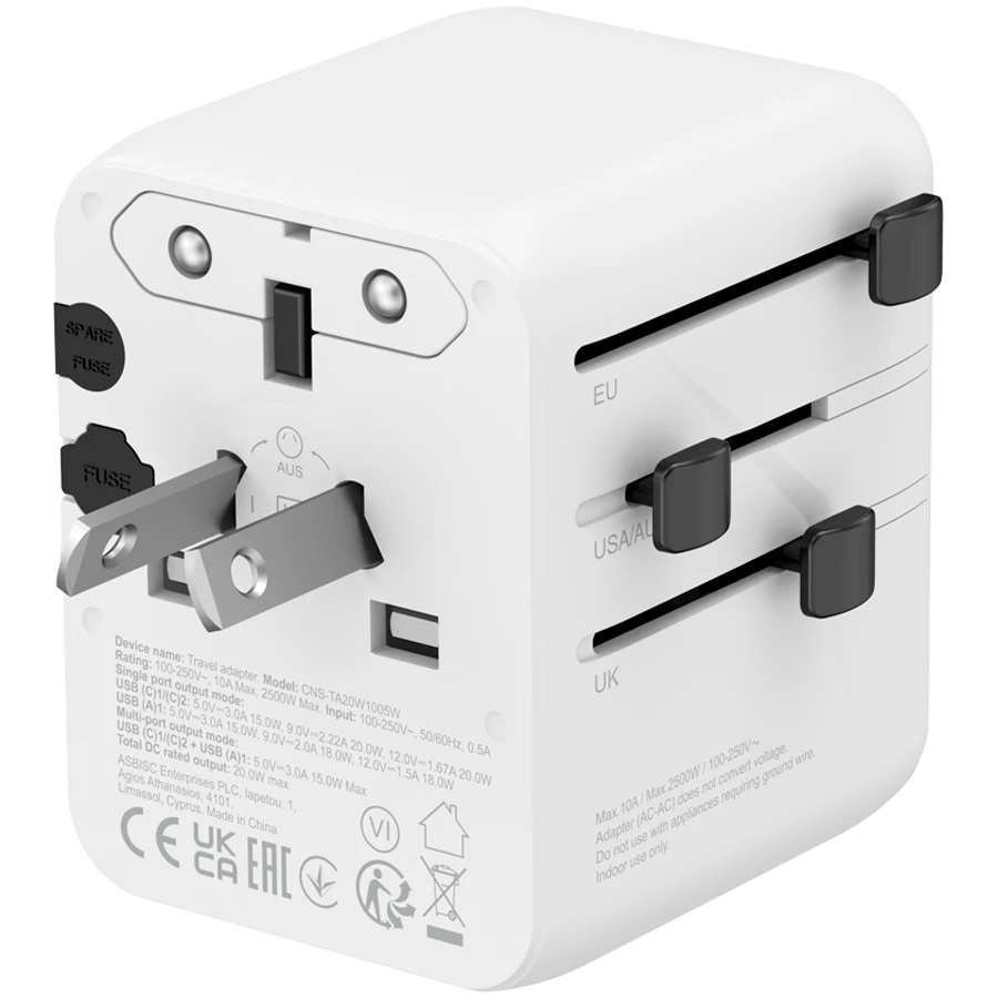 CANYON Power Adapter 3*USB/USB-C 2*USB Type C, USB Type-A, 20 W