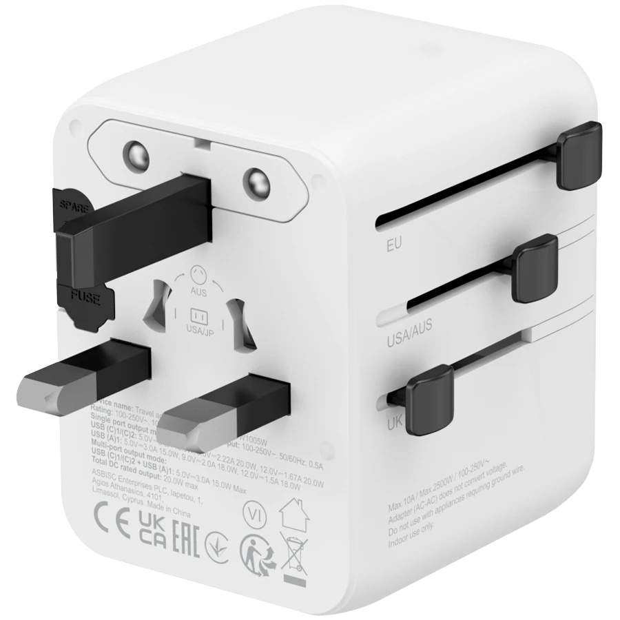 CANYON Power Adapter 3*USB/USB-C 2*USB Type C, USB Type-A, 20 W