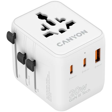 CANYON Адаптер питания 3*USB/USB-C 2*USB Тип C, USB Тип A, 20 Вт