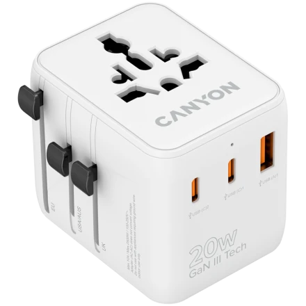 CANYON Power Adapter 3*USB/USB-C 2*USB Type C, USB Type-A, 20 W