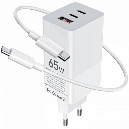 Адаптер питания GELIUS 3*USB/USB-C 2*USB Тип C, 4-пин USB (Тип A), 65 Вт