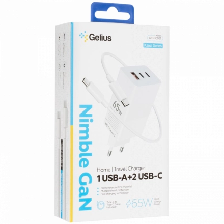 Адаптер питания GELIUS 3*USB/USB-C 2*USB Тип C, 4-пин USB (Тип A), 65 Вт