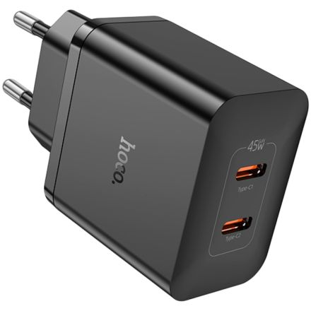 Power Adapter HOCO 2*USB-C, 45 W
