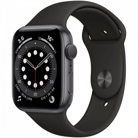 Apple Watch Series 6 GPS, 44mm, Space Gray, Спортивний ремінець чорного кольору в Броварах