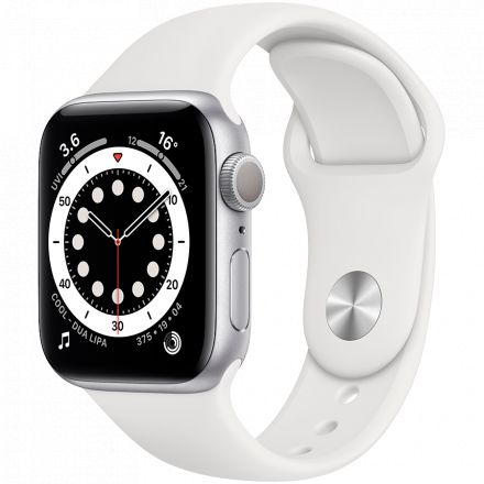 Apple Watch Series 6 GPS, 40mm, Silver, Спортивний ремінець білого кольору в Коломиї