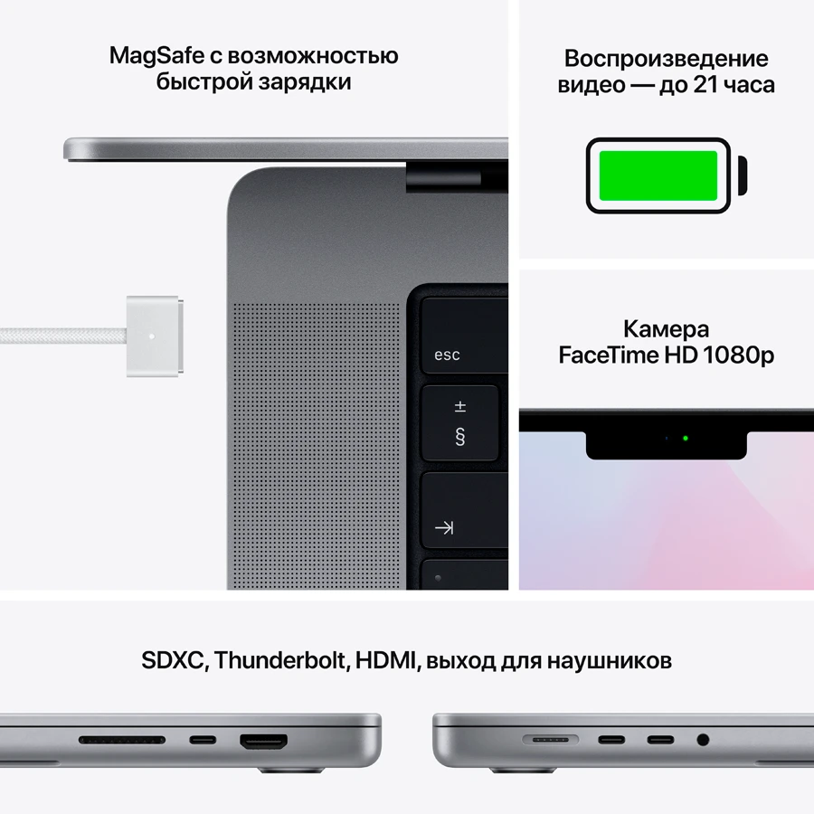 Apple MacBook Pro 16.2" Apple M1 Pro (10C CPU/16C GPU), 16 GB, 512 GB, Space Gray