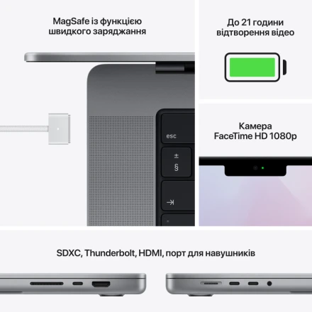 MacBook Pro 16.2" Apple M1 Max (10C CPU/32C GPU), 32 GB, 1 TB, Space Gray