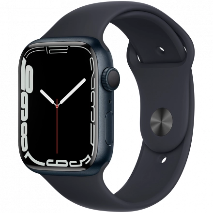 Apple Watch Series 7 GPS, 45мм, Тёмная ночь, Спортивный ремешок цвета «тёмная ночь»
