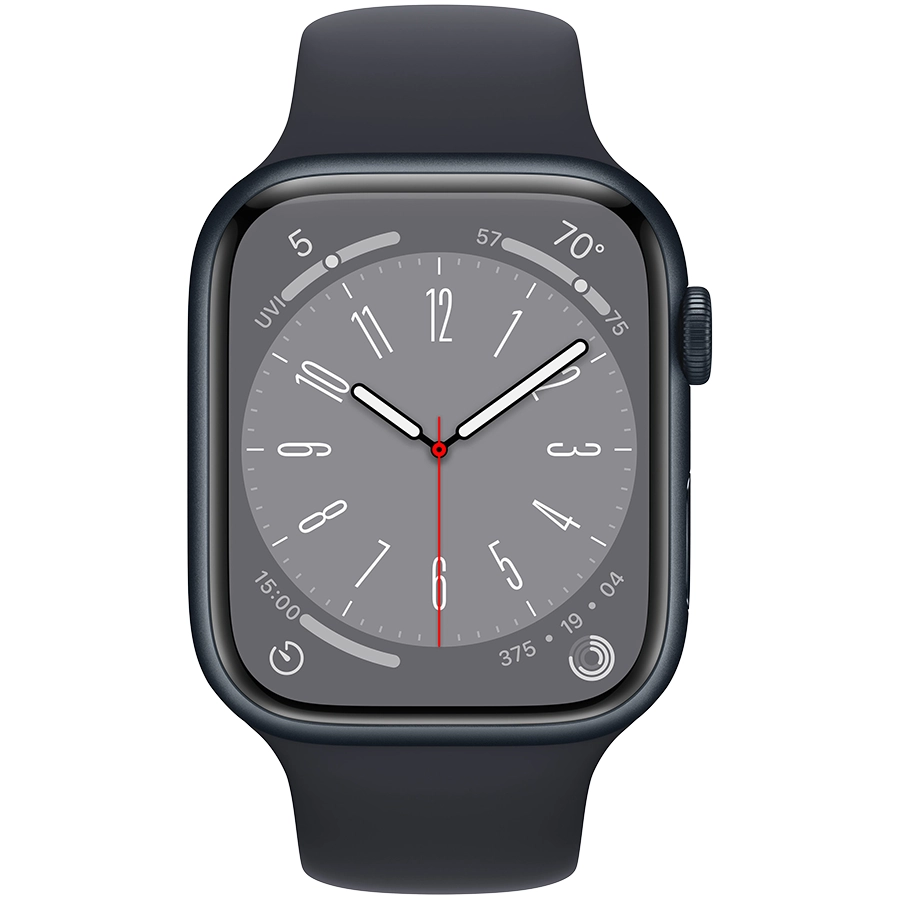 Apple Watch Series 8 GPS, 45мм, Тёмная ночь, Спортивный ремешок цвета «тёмная ночь»