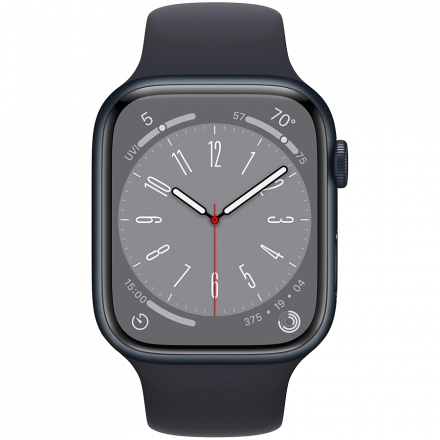 Apple Watch Series 8 GPS, 45мм, Тёмная ночь, Спортивный ремешок цвета «тёмная ночь»