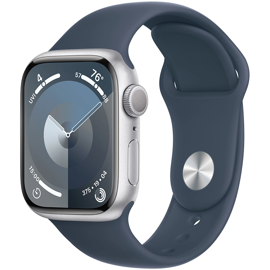Apple Watch Series 9 GPS, 41mm, Silver, Storm Blue Sport Band, M/L