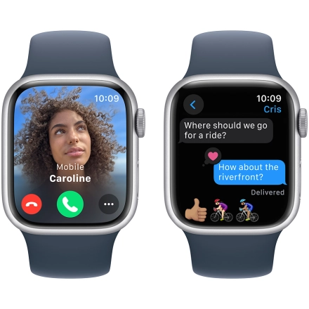 Apple Watch Series 9 GPS, 41mm, Silver, Storm Blue Sport Band, M/L