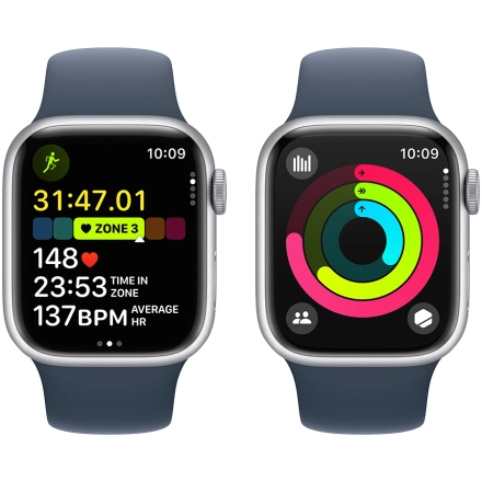 Apple Watch Series 9 GPS, 41mm, Silver, Storm Blue Sport Band, M/L