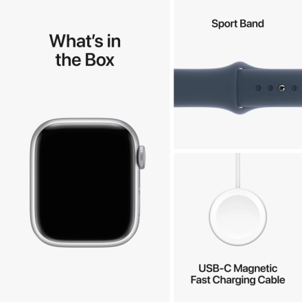 Apple Watch Series 9 GPS, 41mm, Silver, Storm Blue Sport Band, M/L